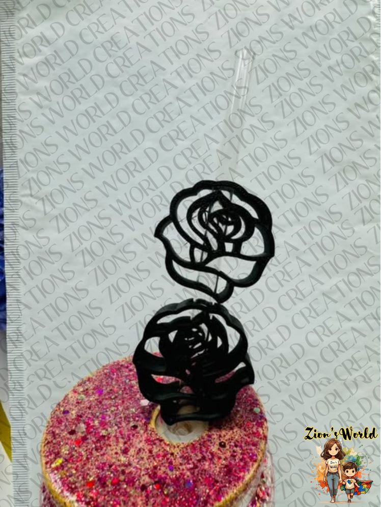 BLACK ROSE STRAW TOPPERS (SET OF 12)