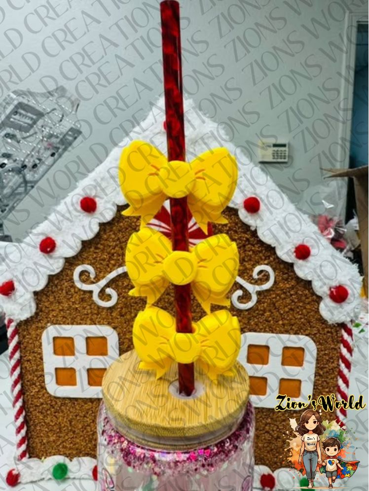 YELLOW bows STRAW TOPPERS (SET OF 12)