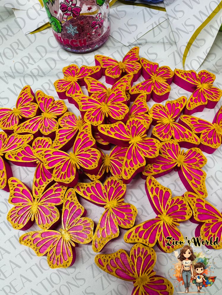 GOLD/PINK MONARCH BUTTERFLY STRAW TOPPERS (SET OF 12)