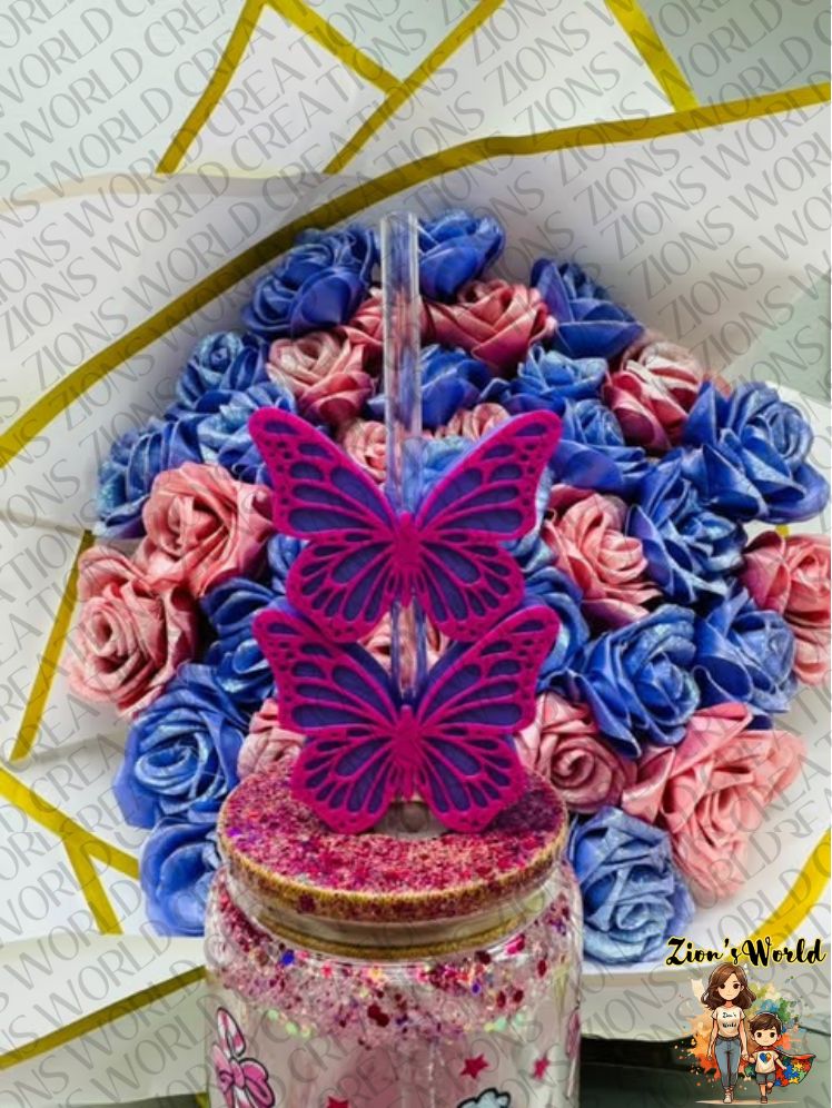 PURPLE/PINK MONARCH BUTTERFLY STRAW TOPPERS (SET OF 12)