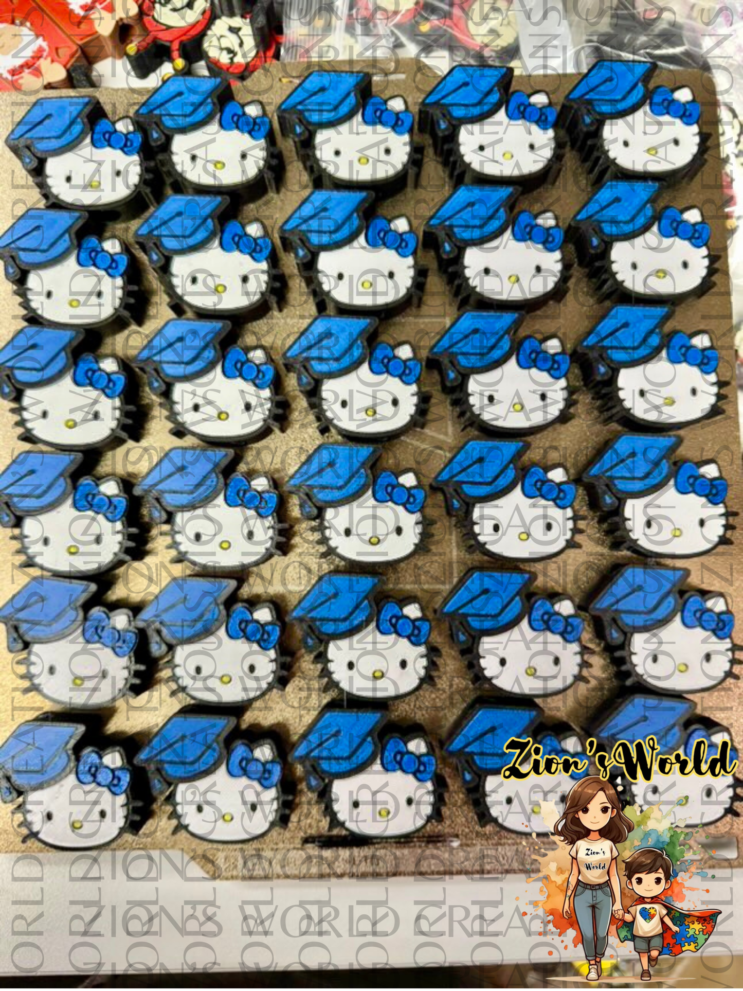 HELLO KITTY GRADUATION BLUE HAT STRAW TOPPERS