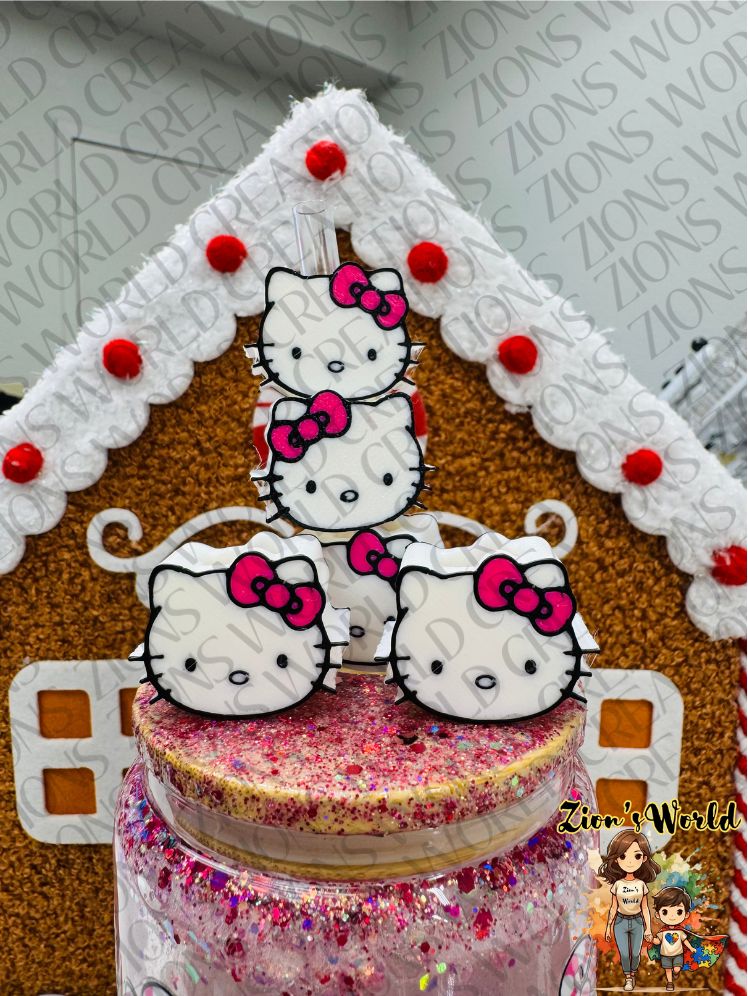 HELLO KITTY PINK BOW STRAW TOPPER (SET OF 12)