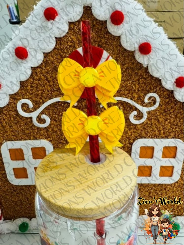YELLOW bows STRAW TOPPERS (SET OF 12)