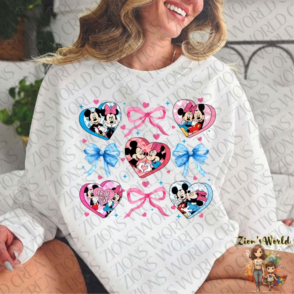 VALENTINES MICKEY & MINNIE BOWS & HEARTS DTF