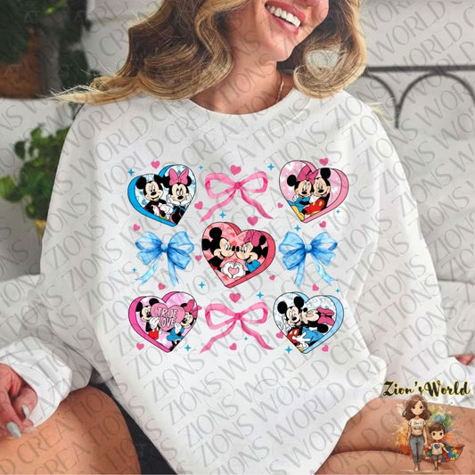 VALENTINES MICKEY & MINNIE BOWS & HEARTS DTF