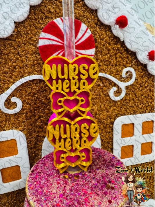 PINK/GOLD NURSE BOW STRAW TOPPERS (SET OF 12)