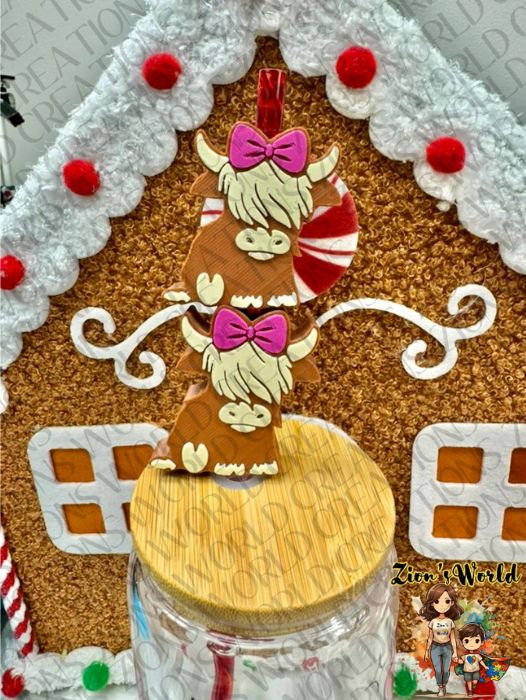 PINK BOW MOCHA COQUETA HIGHLAND COW TOPPERS (SET OF 12)