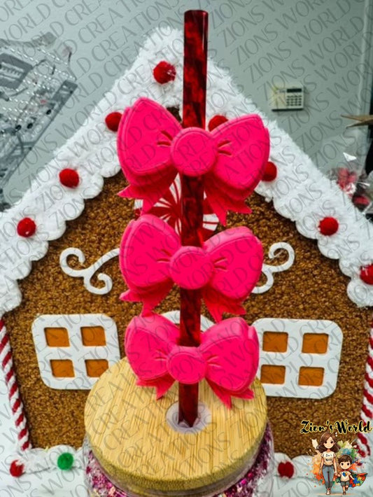 HOT PINK bows STRAW TOPPERS (SET OF 12)
