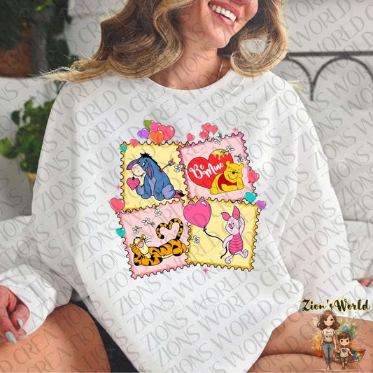 WINNIE THE POOH LOVE BE MINE STAMPS DTF