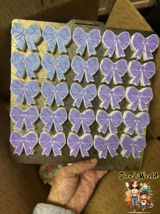 purple/white bows STRAW TOPPERS (SET OF 12)