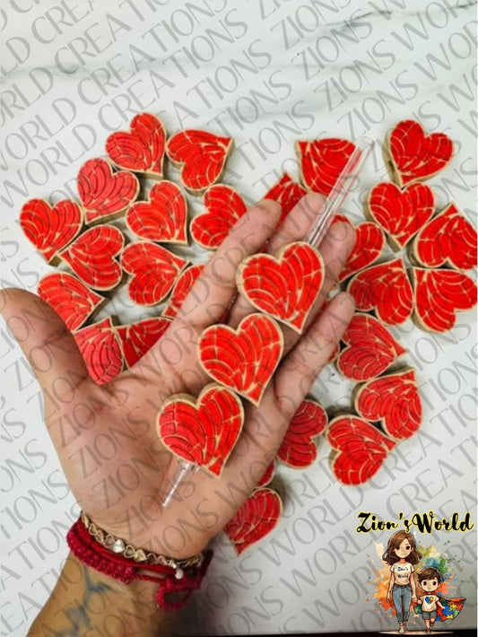 RED/MAZAPAN HEART CONCHITA STRAW TOPPERS (SET OF 12)