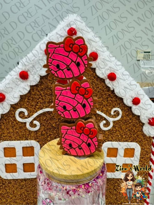 MOCHA/PINK KITTY CONCHITA STRAW TOPPERS (SET OF 12)