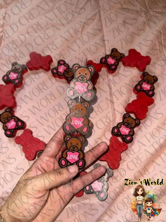 PRE-ORDER RED BACK LOVE BEAR STRAW TOPPERS (SET OF 12)
