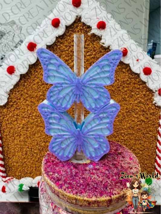 blue/purple MONARCH BUTTERFLY STRAW TOPPERS (SET OF 12)