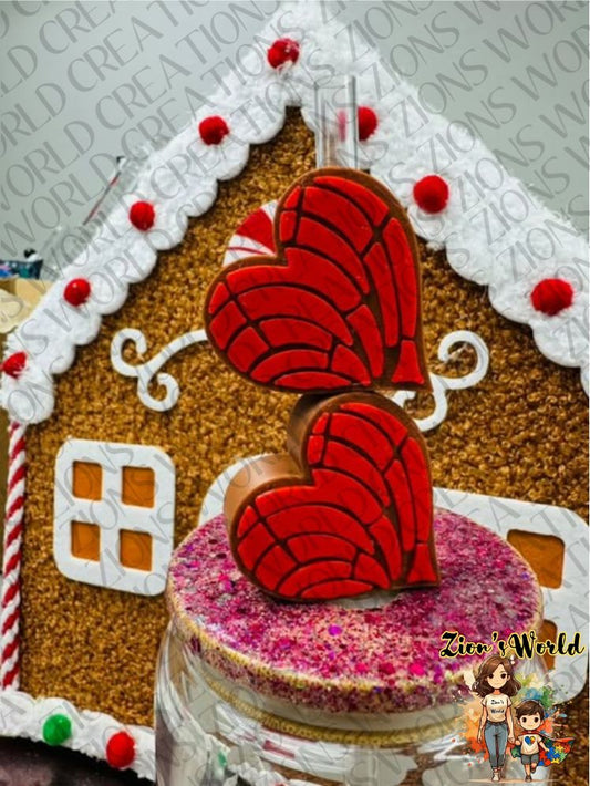 RED/MOCHA HEART CONCHITA STRAW TOPPERS (SET OF 12)