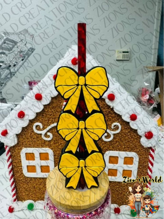 YELLOW/BLACK bows STRAW TOPPERS (SET OF 12)