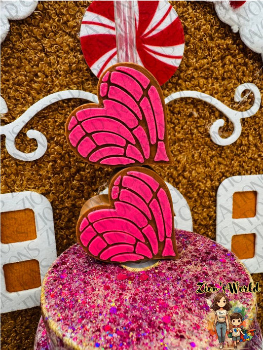 MOCHA/PINK HEART CONCHITA STRAW TOPPERS (SET OF 12)