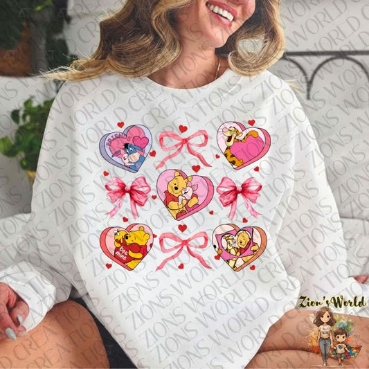 VALENTINES WINNIE THE POOH BOWS & HEARTS DTF