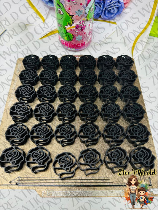 BLACK ROSE STRAW TOPPERS (SET OF 12)