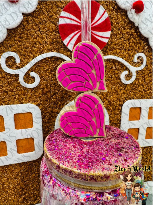 MAZAPAN/PINK HEART CONCHITA STRAW TOPPERS (SET OF 12)