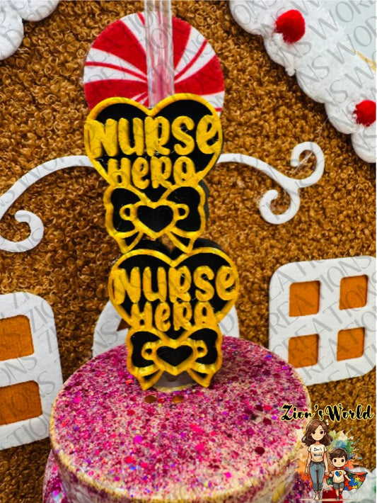 BLACK/GOLD NURSE BOW STRAW TOPPERS (SET OF 12)