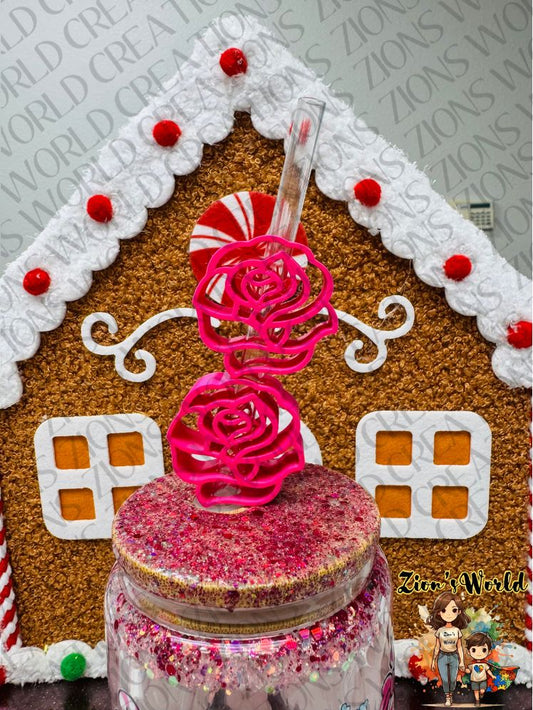 PINK ROSE STRAW TOPPERS (SET OF 12)